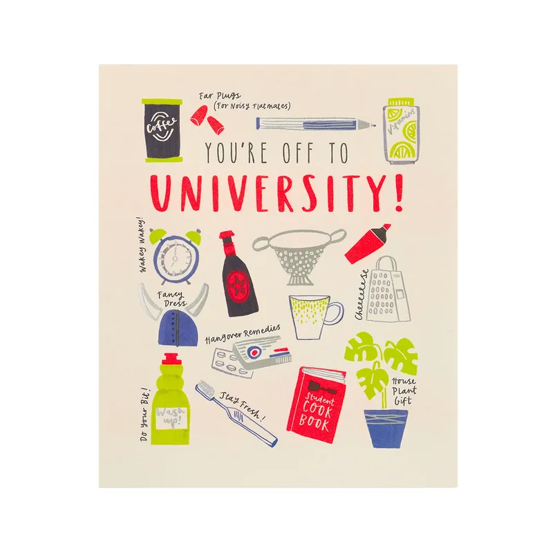 Dorm Supplies Farewell Card features illustrated student