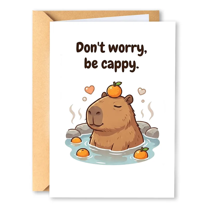 Capybara Hot Spring Encouragement Card for Relaxing Friends