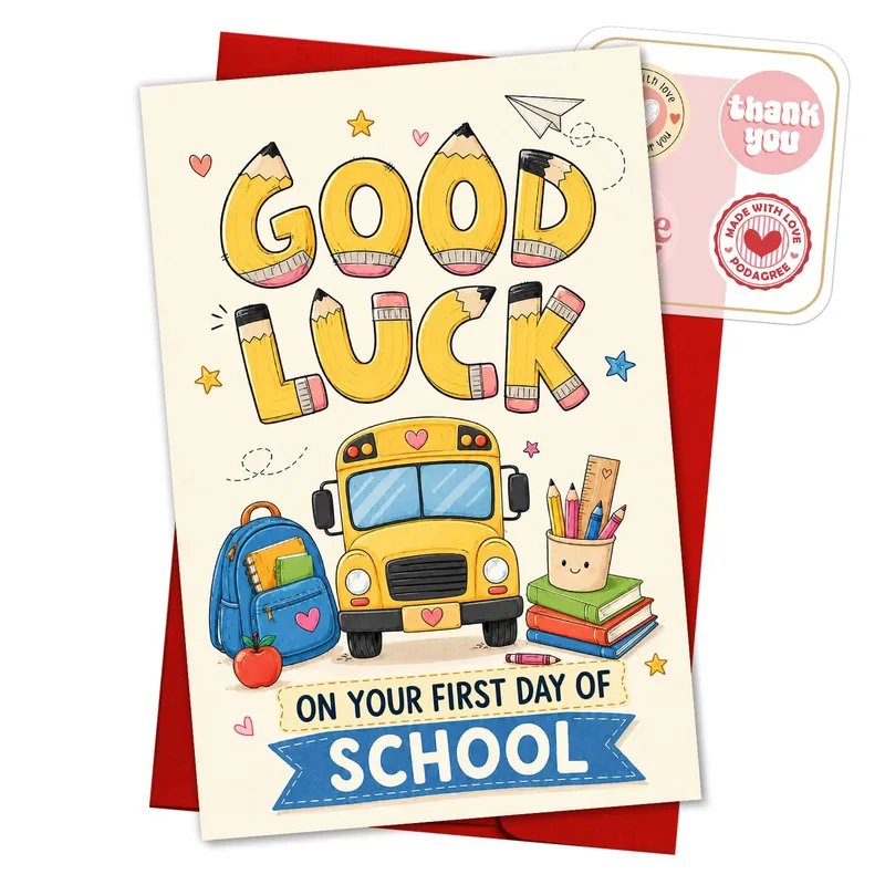School Bus Pencils Good Luck Card for First Day of School