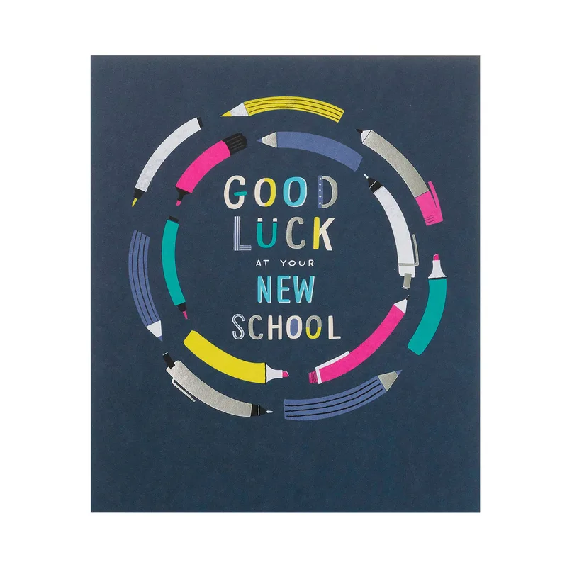 Navy Pencil Circle Good Luck Card for a New School Year