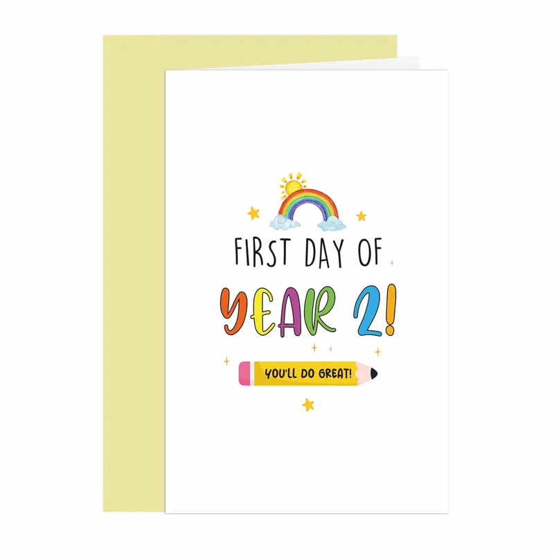 Year 2 Pencil Good Luck Card Celebrating the First Day of Second Grade