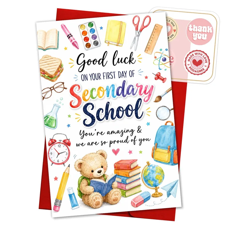 Bear School Supplies Good Luck Card for New Students