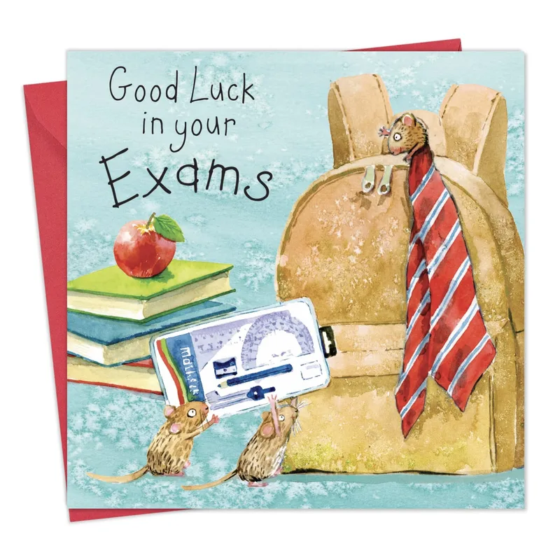 Backpack Books Rabbit Good Luck Card – Greeting Card in natural