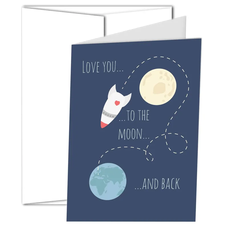 Rocket Moon Card Love Card: A Space-Themed Greeting for Deep Affection