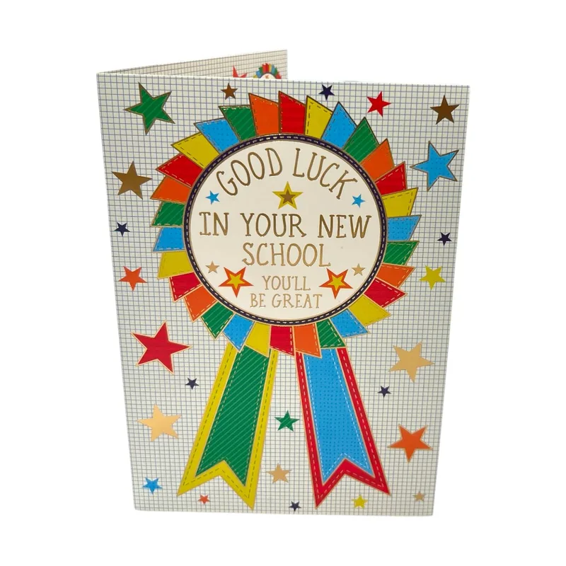 Rainbow Rosette Ribbon Good Luck Card for New Students