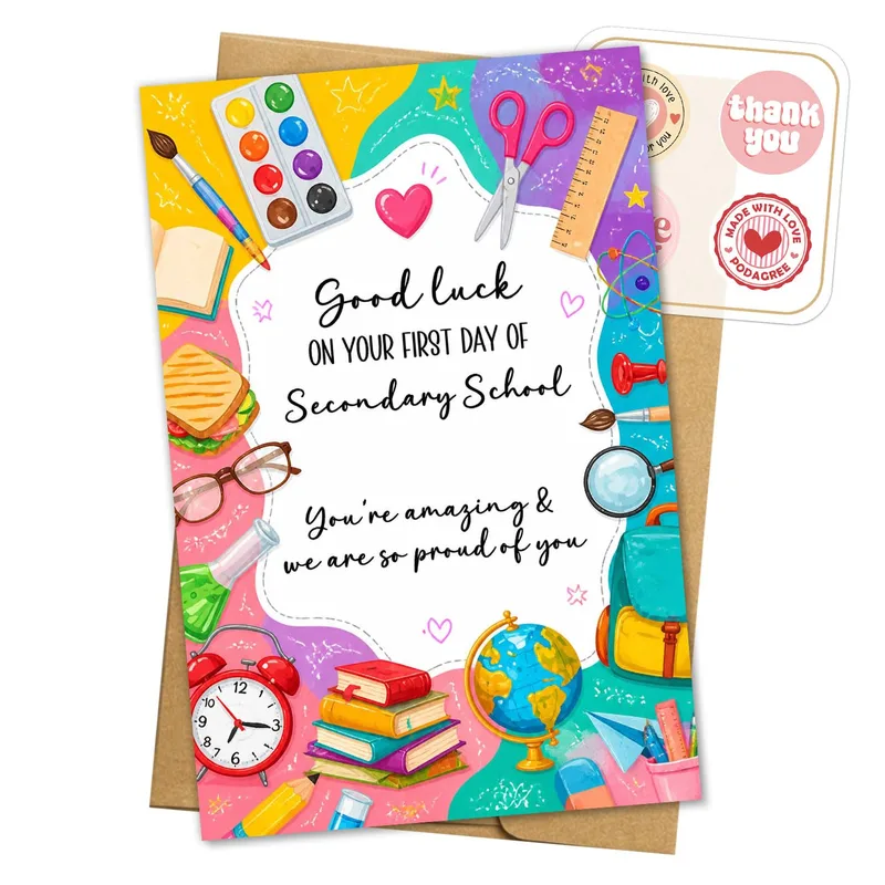 Colorful School Supplies Doodles Card for New Students