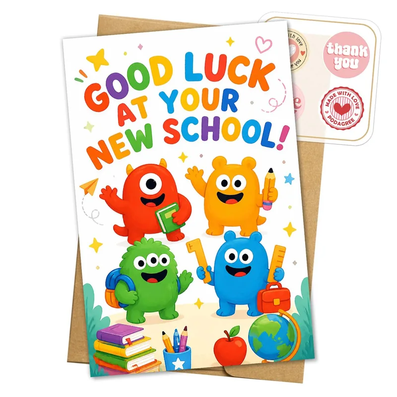 Colorful Monsters Good Luck Card – Greeting Card in natural