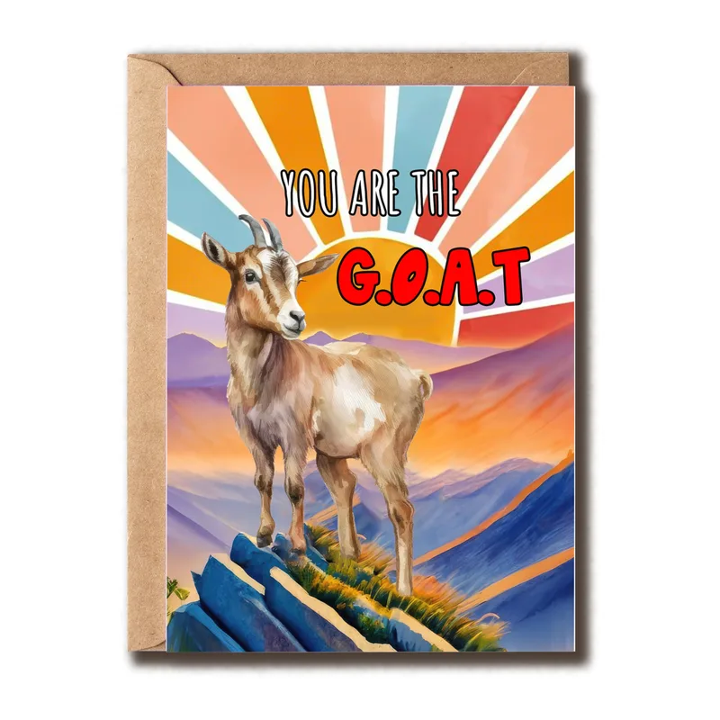 Mountain Goat Sunrise Encouragement Card – Greeting Card in natural