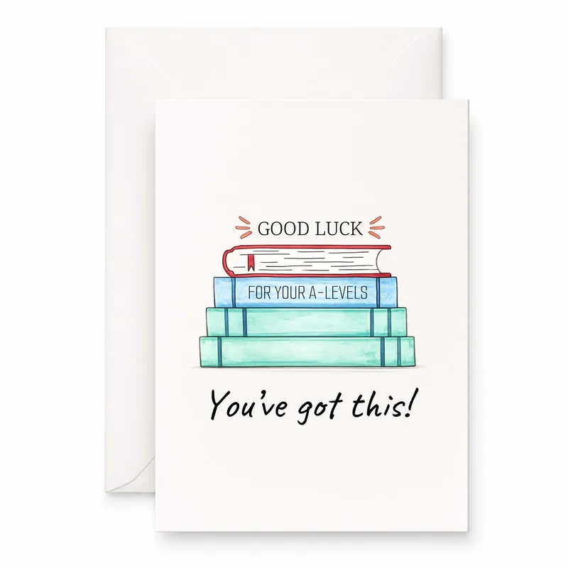 Stacked Books Good Luck Card for A-Level Students