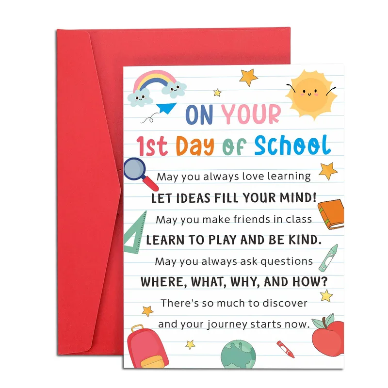 Rainbow Poem School Supplies Card for First Day Encouragement
