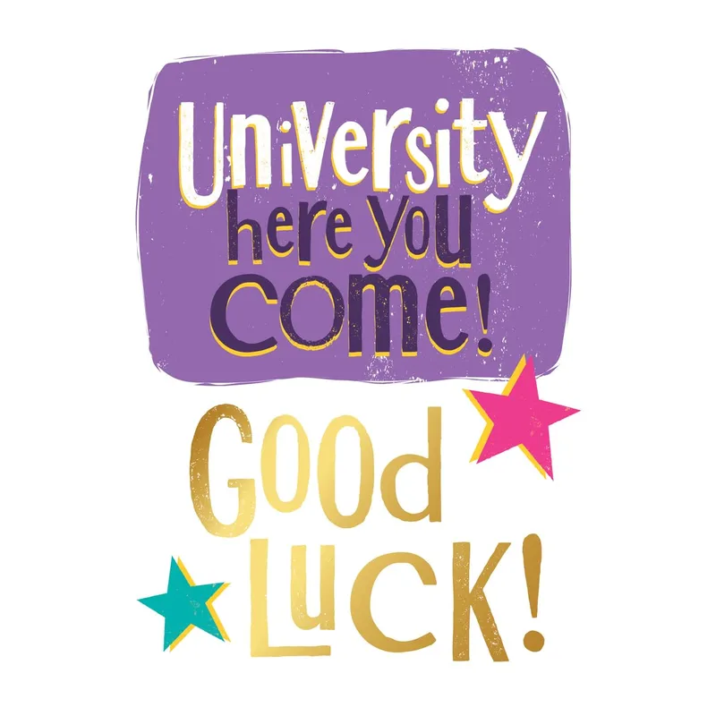 Gold University Lettering Good Luck Card for New Students