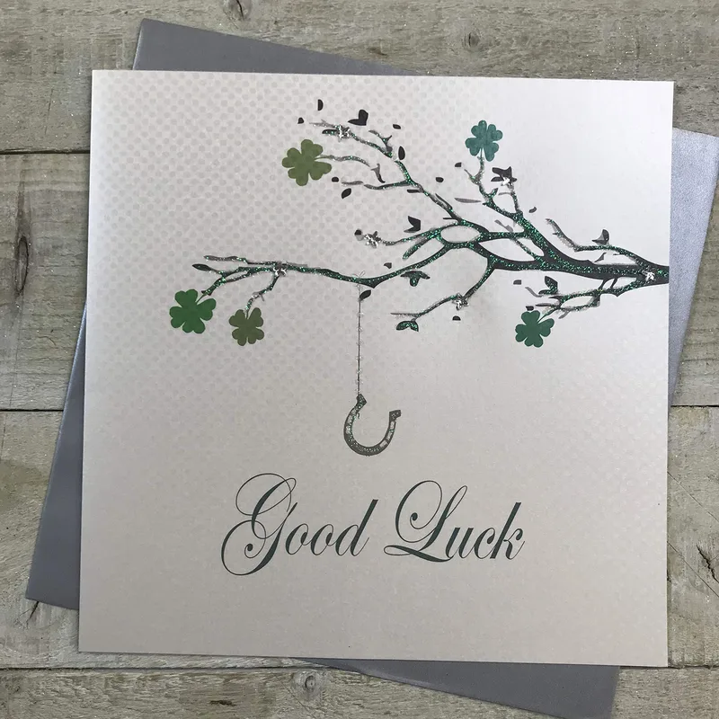 Branch Horseshoe Shamrock Good Luck Card: A Wish for Fortune