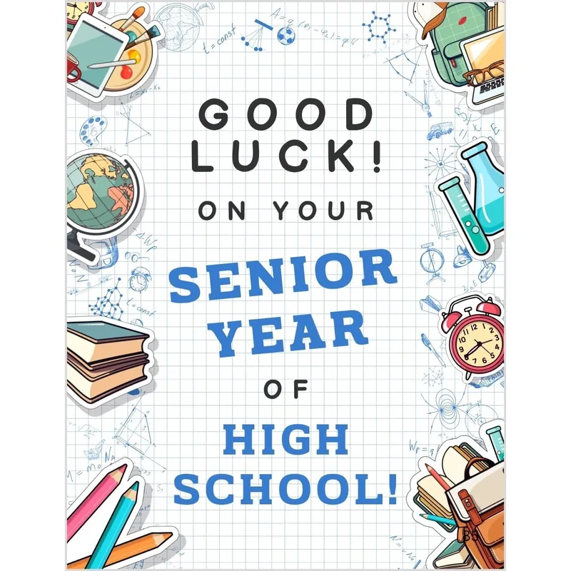 Blue School Doodles Good Luck Card for Senior Year