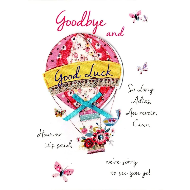 Air Balloon Butterflies Farewell Card: A Quilted Goodbye Design