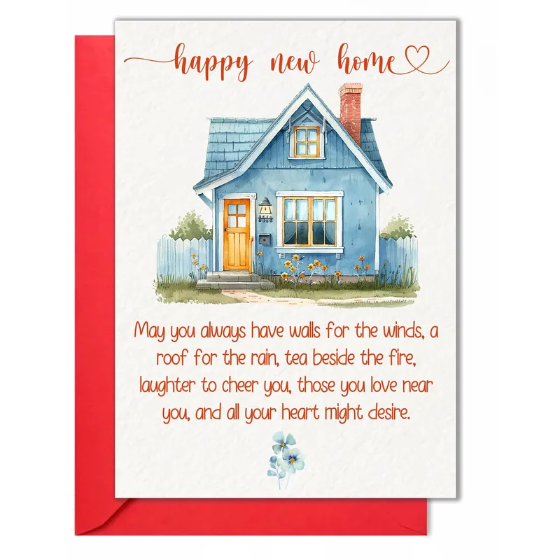 Blue Cottage Card: A Warm New Home Greeting