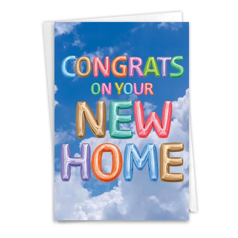 Congrats New Home Card: Balloon Letters on Blue Sky