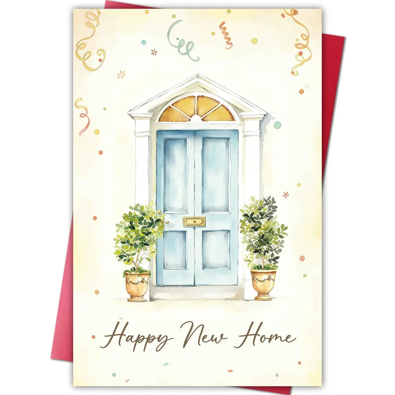 New Home Blue Door Card: A Warm Housewarming Greeting