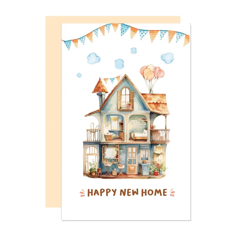 Watercolor Cozy House Card for a Happy New Home