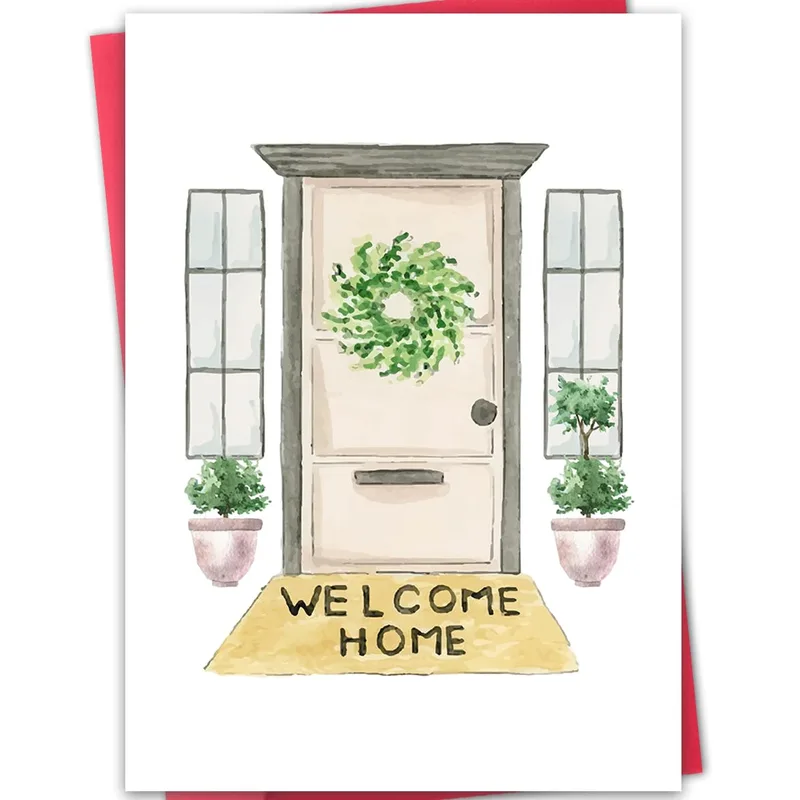 Watercolor Front Door Scene Card for a New Home
