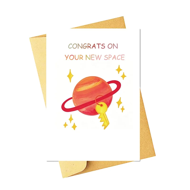 Congrats On Your New Space Card: Orange Planet With a Key