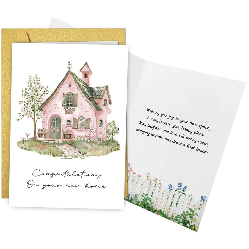 Pink Cottage New Home Card: Congratulations on Your New Home