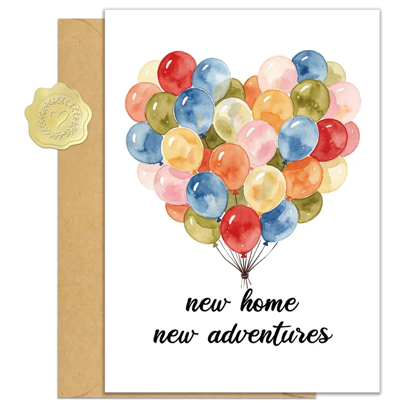 New Home New Card: Watercolor Heart Balloons for a Housewarming