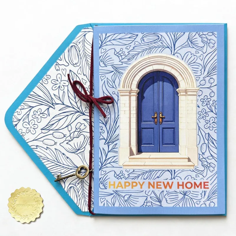 Blue Arched Door Card: a warm welcome for a fresh start