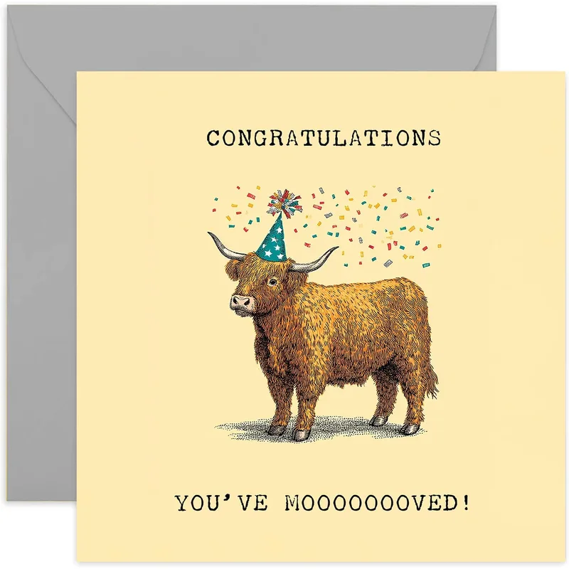 Highland Cow Moved Card for New Homeowners