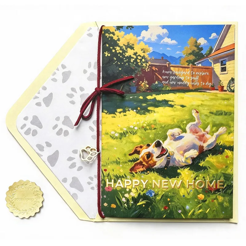 New Home Dog Card: Happy New Home Pup in the Grass