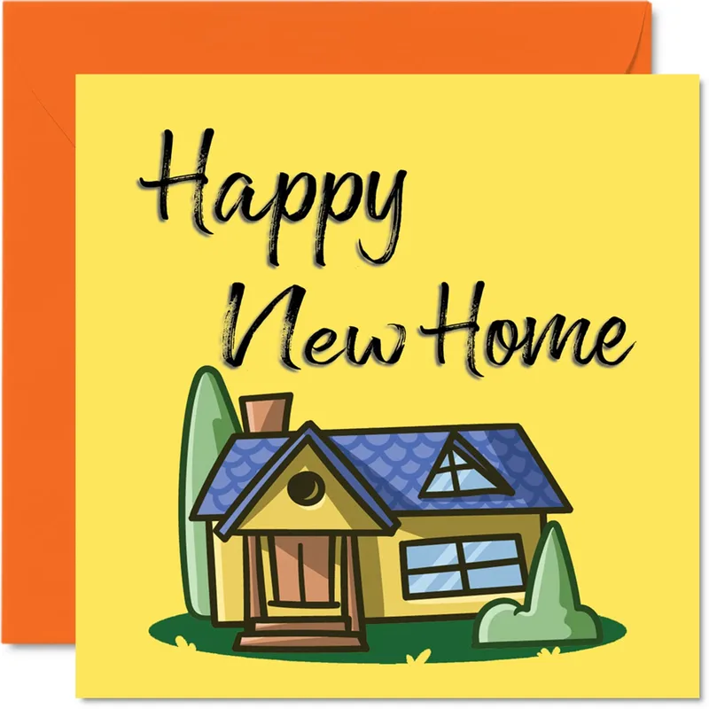 Yellow Cartoon House Card: Happy New Home Greeting