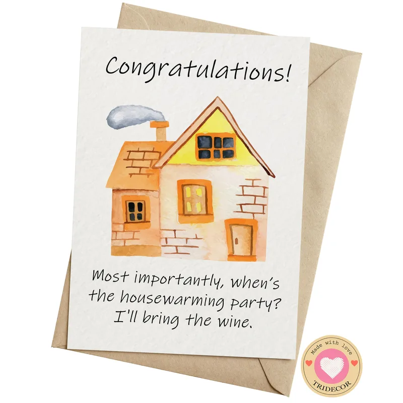 New House Wine Card: Congrats and a Party Hint