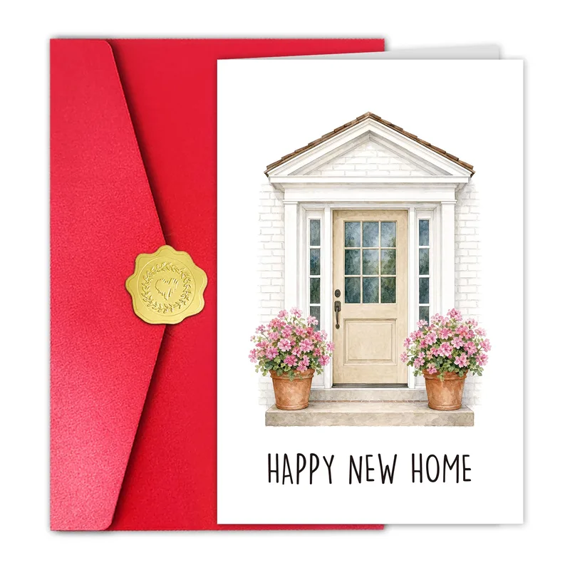 White Door Watercolor Card: Happy New Home Greeting
