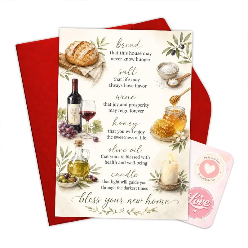 Bread and Salt Card: A Watercolor Blessing for a New Home
