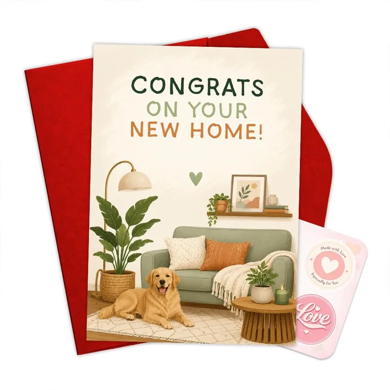 Housewarming Golden Retriever Card – Greeting Card in black
