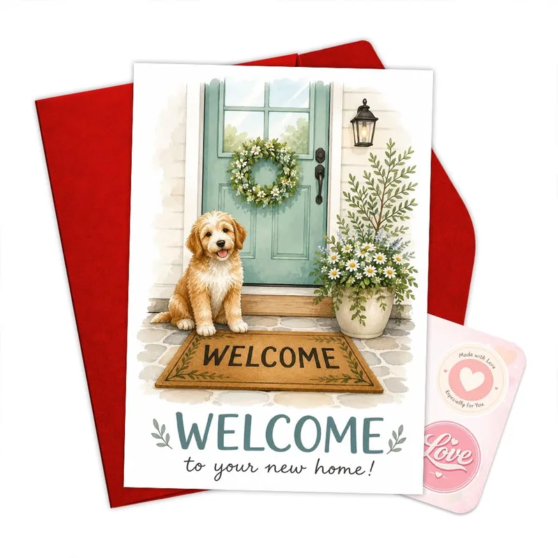 Housewarming Puppy Card: Welcome to Your New Home