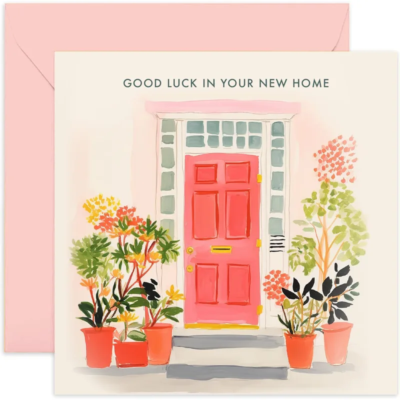 Pink Watercolor Front Door Card for New Homeowners