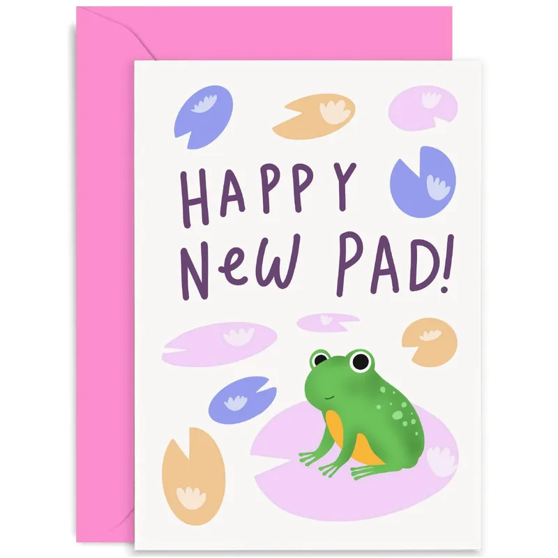 Happy New Pad Card: Cartoon Frog on Lily Pads