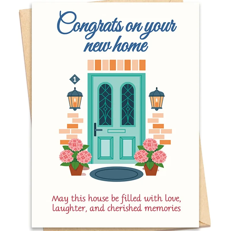 New House Blessing Card: Teal Door and Blooms