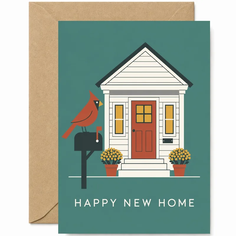 New Home Cardinal Card: a housewarming card with a red cardinal