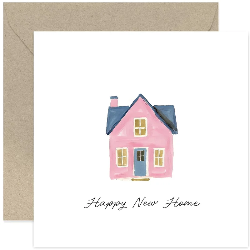 Pink House Card for New Home Celebrations
