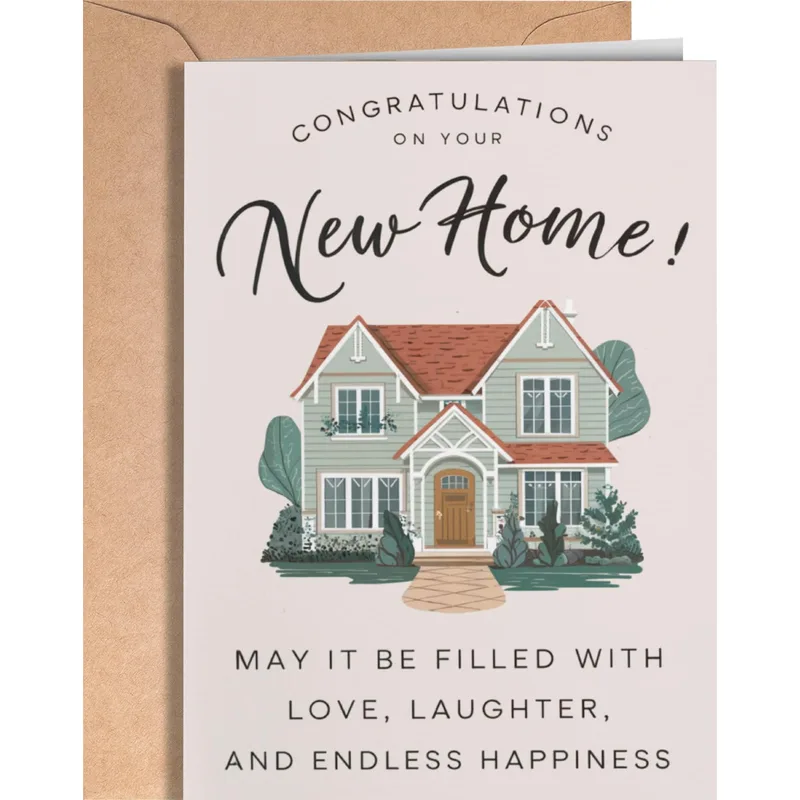 Mint House Illustration Card for a New Home Celebration