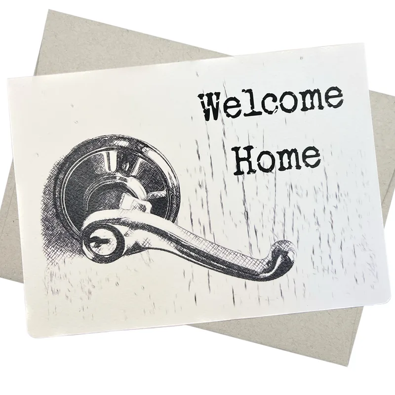 Black Sketch Door Handle Card: A Warm Welcome Home