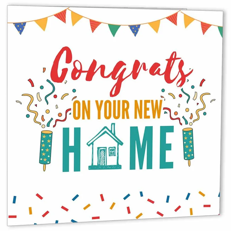 Colorful Festive House Illustration Card: Congrats on Your New Home