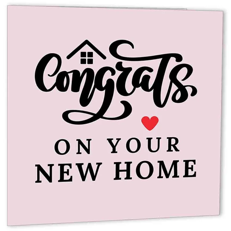 Pink Calligraphy House Icon Card: Congrats on Your New Home