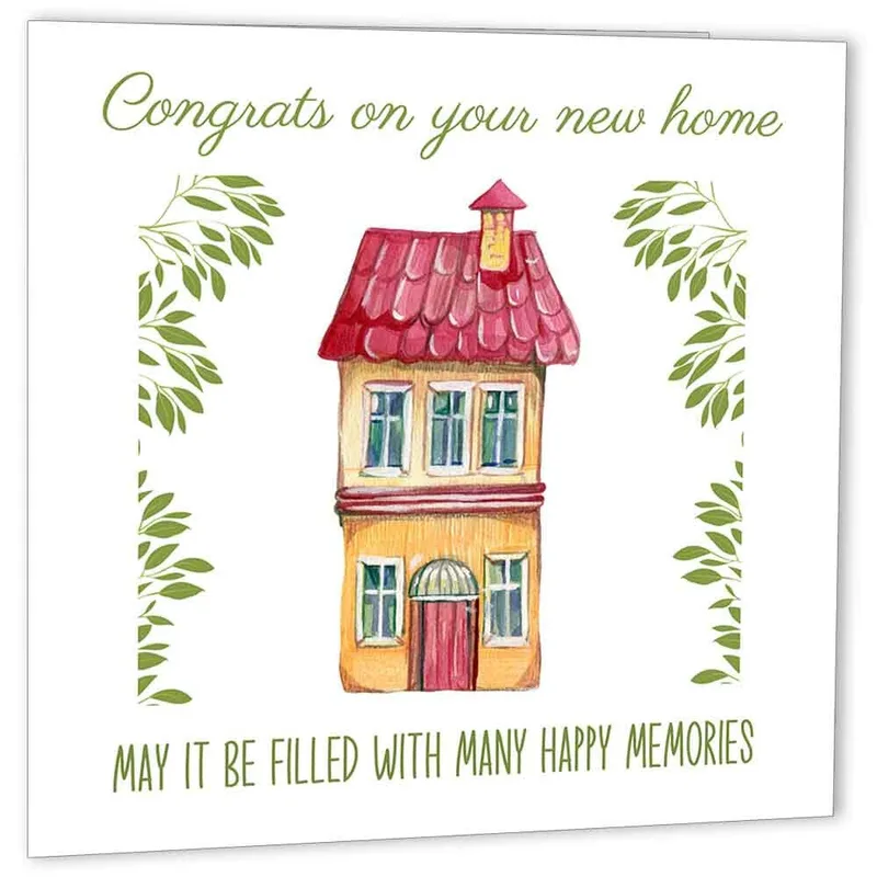 Yellow Cottage House Illustration Card for New Homeowners