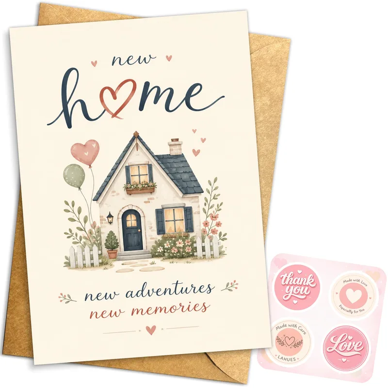 Cottage Illustration Pastel Watercolor Card for a New Home