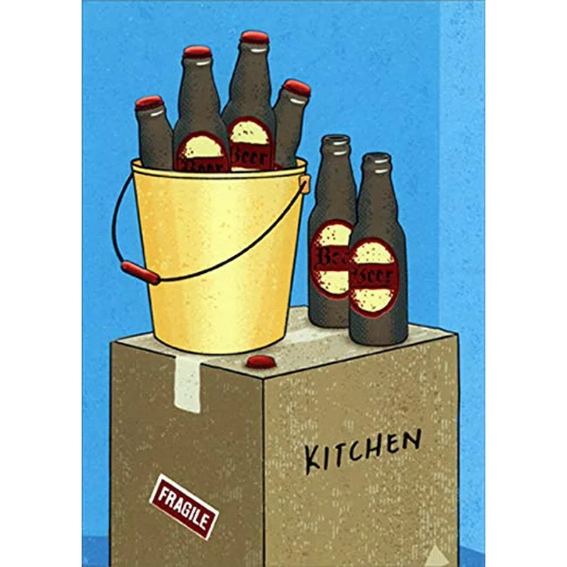 New Home Beer Card: Bottles Packed on a Moving Box