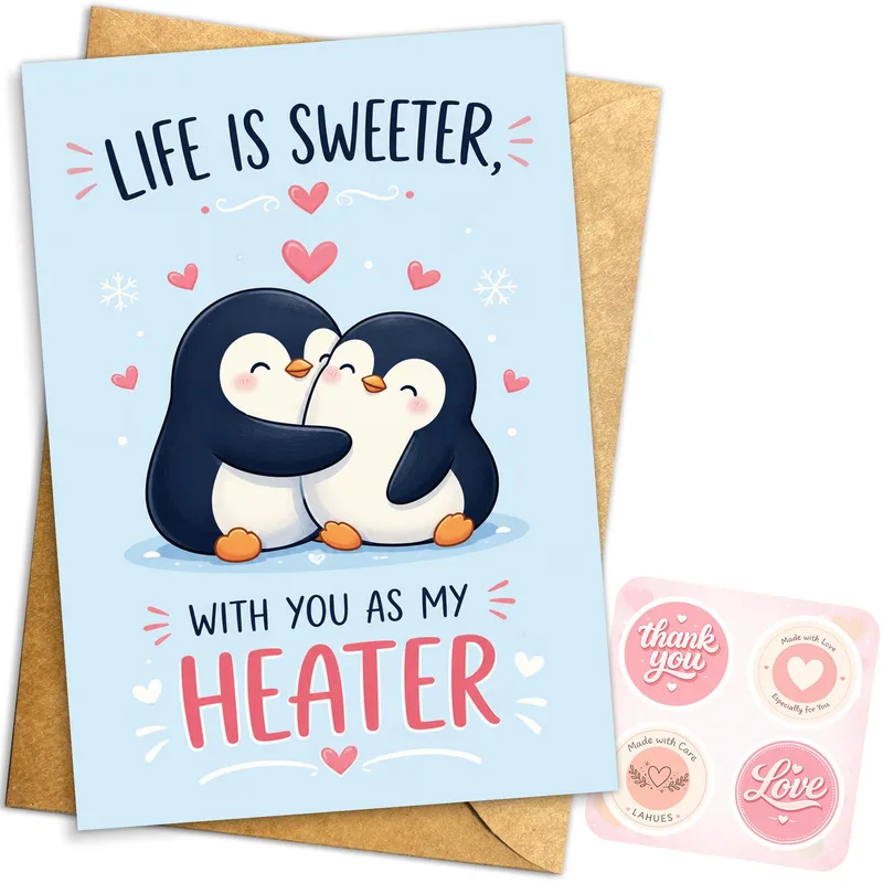 Cuddle Buddy Card: Two Penguins Keeping Warm Together