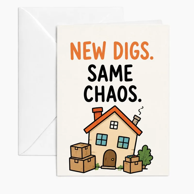 Housewarming Chaos Card: Funny New Home Greeting