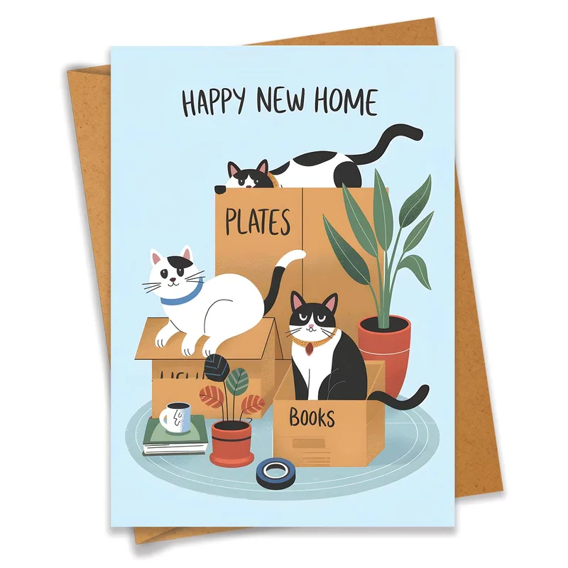 Moving Day Cats Card: Happy New Home Greeting for a Fresh Start